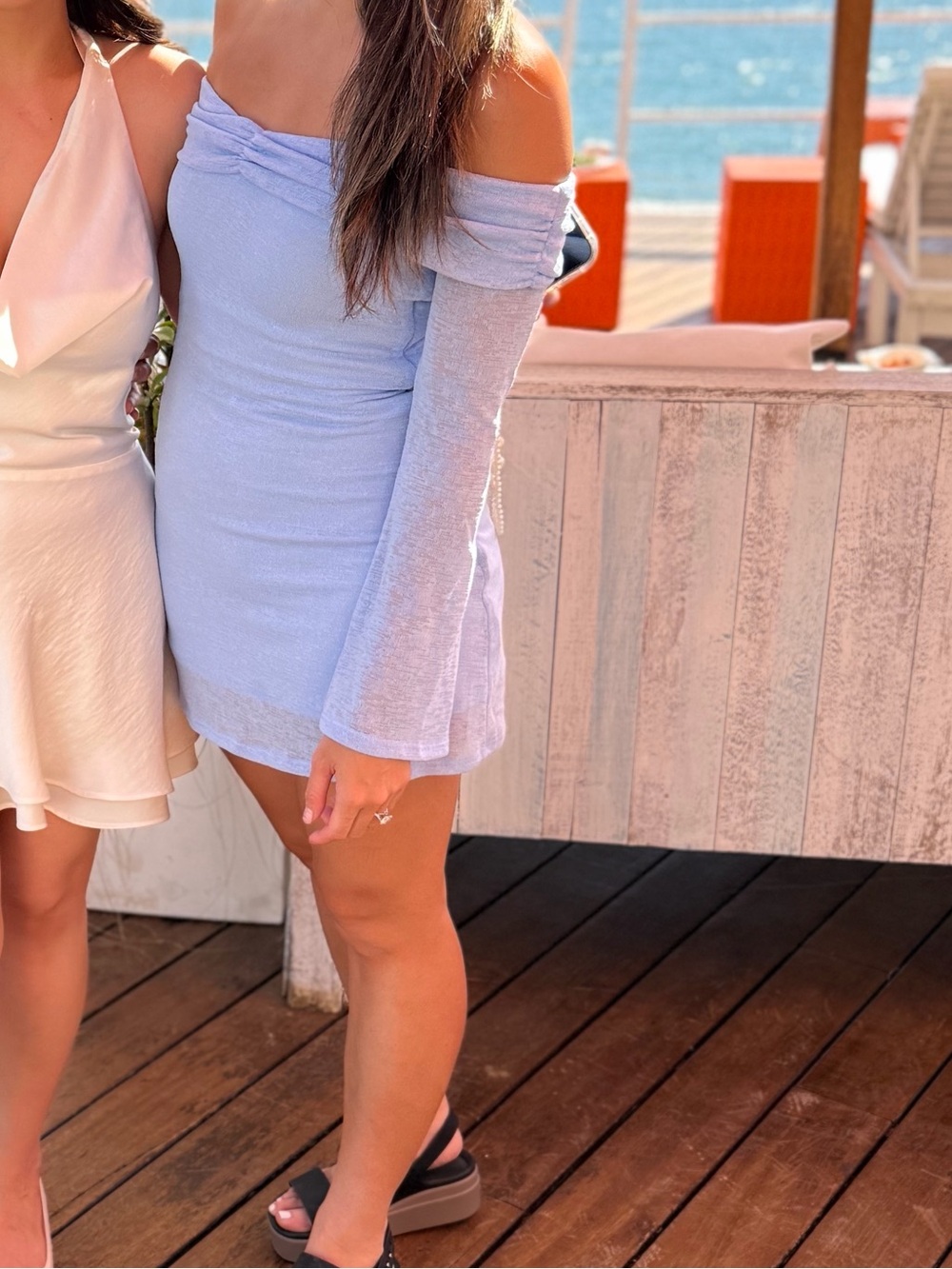 Princess Polly Light Blue Off-Shoulder Knit Top
